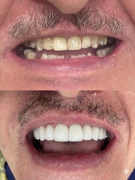 Antes e depois de facetas, paciente da Brivva